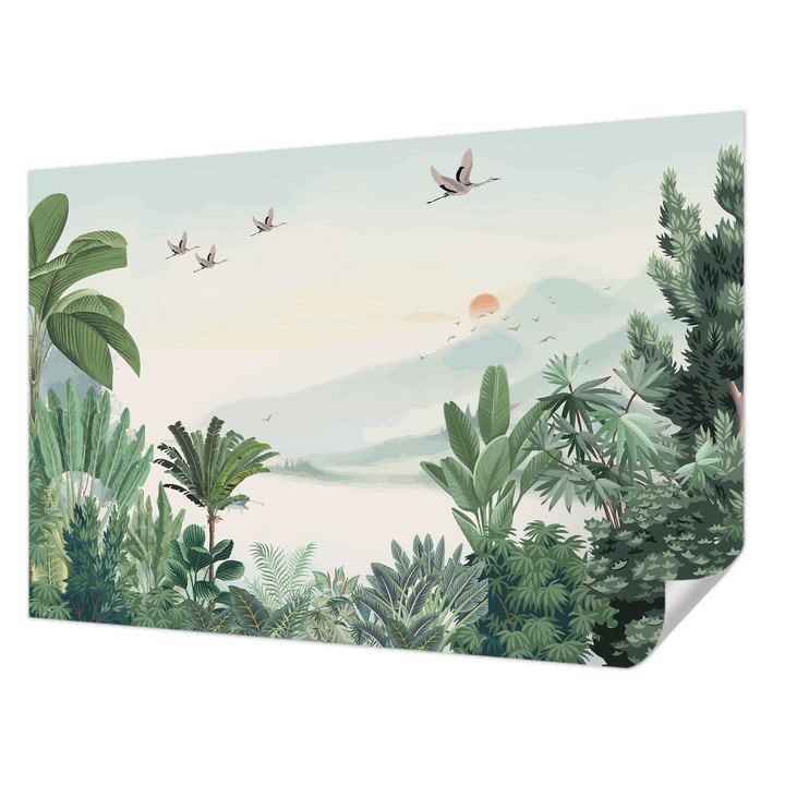 Öntapadós Fotótapéta Falra, Wallfluent, Trópusi oázis, Zöld, 104 x 70 cm, Nappaliba, Konyhába, 010170060170000282726