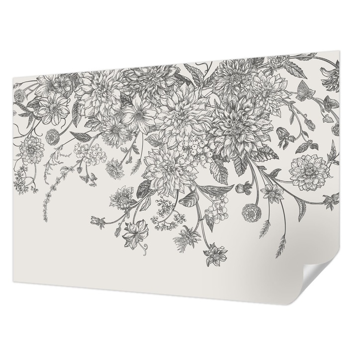 Öntapadós Dekor Tapéta, Wallfluent, Virágminta, Fehér, 104 x 70 cm, Nappaliba, Konyhába, 010170060170000282734