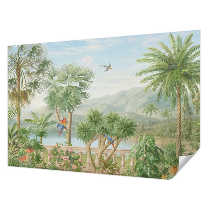 Öntapadós Tapéta Fali Dekoráció, Wallfluent, Egzotikus táj, Zöld, 104 x 70 cm, Könnyen Tisztítható, Nedvességálló, 010170060170000282736