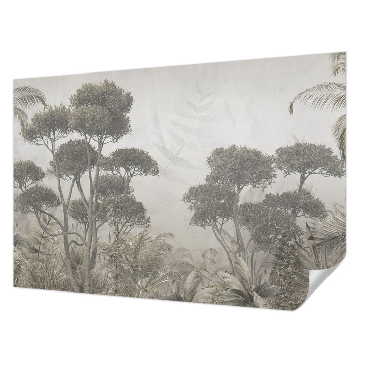 Öntapadós Tapéta Falra, Wallfluent, Trópusi dzsungel, Fehér, 104 x 70 cm, Erős Ragasztó, Modern Belsőépítészeti Dekoráció, 010170060170000282669