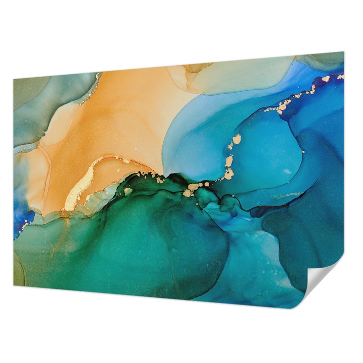 Öntapadós Tapéta Falra, Wallfluent, Színes hullámok, Kék, 104 x 70 cm, Könnyen Tisztítható, Nedvességálló, 010170060170000282743