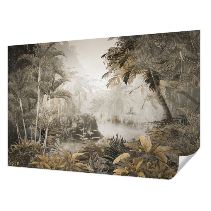 Öntapadós Tapéta Falra, Wallfluent, Trópusi erdő, Szürke, 104 x 70 cm, Könnyen Tisztítható, Nedvességálló, 010170060170000282780