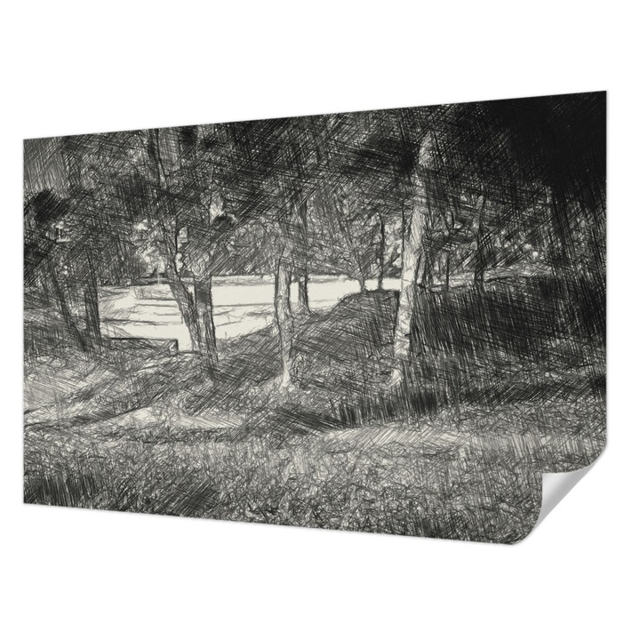 Öntapadós Tapéta Falra, Wallfluent, Egy békés táj, Fekete és fehér, 104 x 70 cm, Erős Ragasztó, Modern Belsőépítészeti Dekoráció, 010170060170000282785