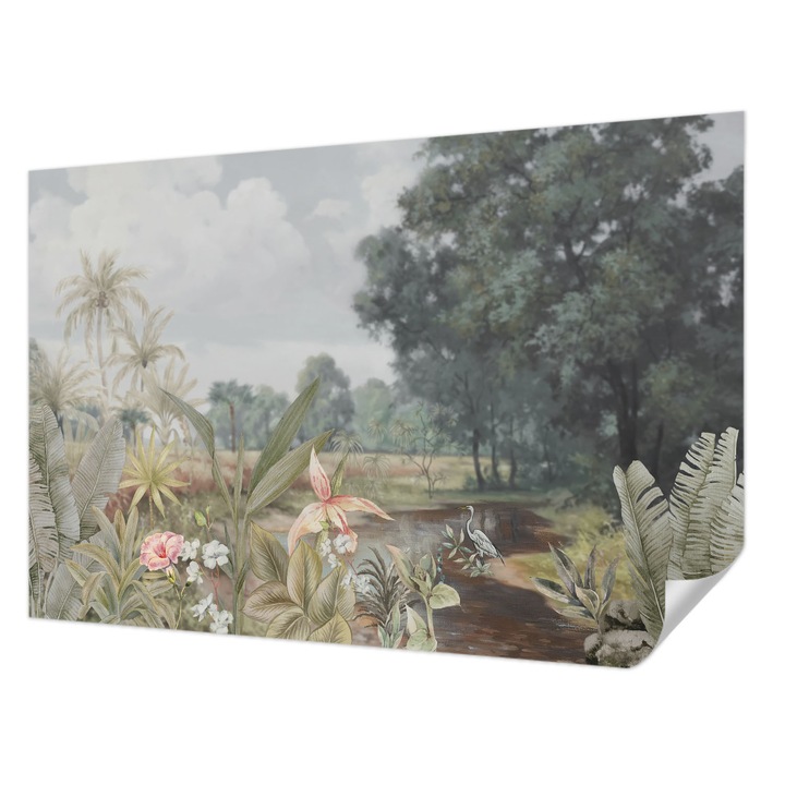 Öntapadós Dekor Tapéta, Wallfluent, Egzotikus táj, Szürke, 104 x 70 cm, Fali Dekoráció, Nedvesség- És Foltálló, 010170060170000282765