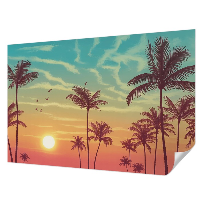 Öntapadós Dekor Tapéta, Wallfluent, Trópusi táj, Kék, 104 x 70 cm, Dekoráció, Falra, 010170060170000284713