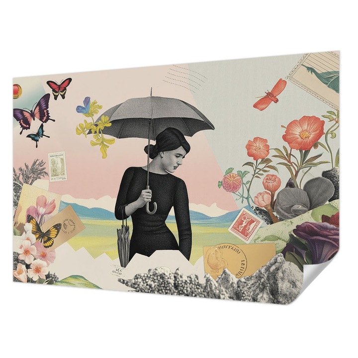 Öntapadós Fotótapéta Falra, Wallfluent, Romantikus kollázs, Rózsaszín, 104 x 70 cm, Erős Ragasztó, Modern Belsőépítészeti Dekoráció, 010170060170000284735