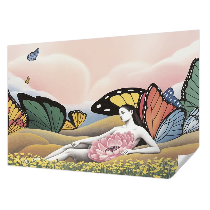 Öntapadós Dekor Tapéta, Wallfluent, Pillangó rét, Fehér, 104 x 70 cm, Fali Dekoráció, Nedvesség- És Foltálló, 010170060170000284742