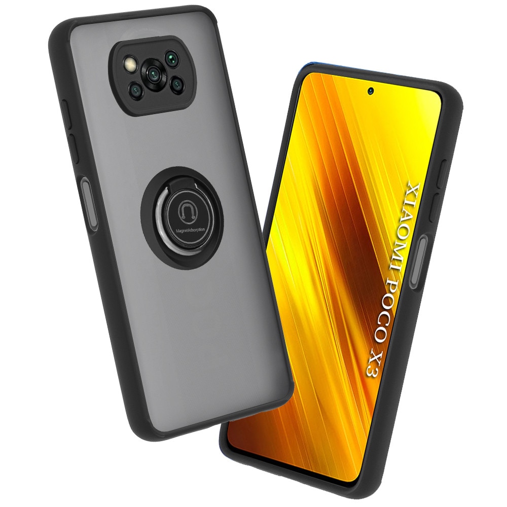 Husa pentru Xiaomi Poco X3 / Poco X3 NFC / Poco X3 Pro, Accesorio Glinth cu inel suport stand magnetic, Negru