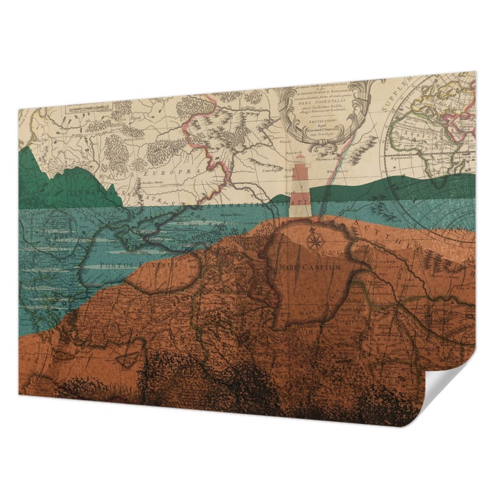 Öntapadós Tapéta Fali Dekoráció, Wallfluent, Történelmi térkép, Barna, 104 x 70 cm, Előszobába, Hálószobába, 010170060170000284756