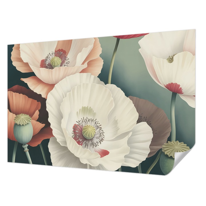 Öntapadós Dekor Tapéta, Wallfluent, Virágos szépség, Fehér, 104 x 70 cm, Erős Ragasztó, Modern Belsőépítészeti Dekoráció, 010170060170000284776