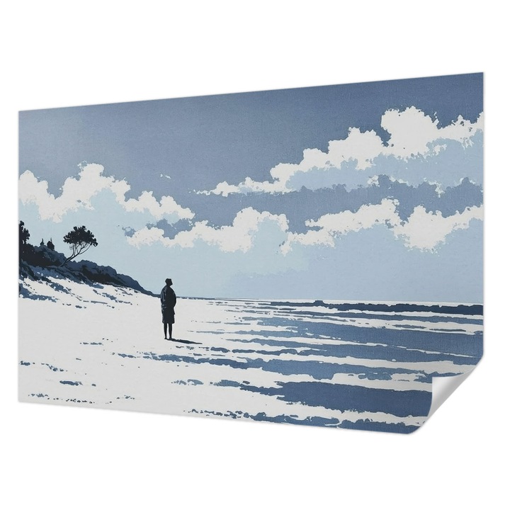 Öntapadós Dekor Tapéta, Wallfluent, Strand csend, Kék, 104 x 70 cm, Klasszikus, Könnyen Felszerelhető, 010170060170000284777