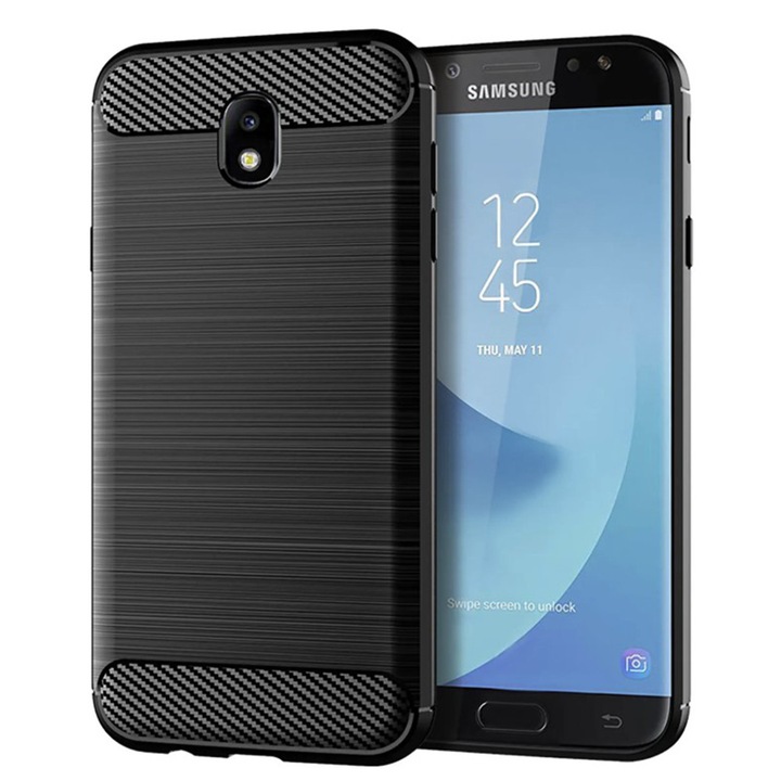 Husa Carbon pentru Samsung Galaxy J7 2017 J730, Silicon TPU Durabil, Protectie sporita, Rezistenta la socuri, Grip Anti-Alunecare, Neagra