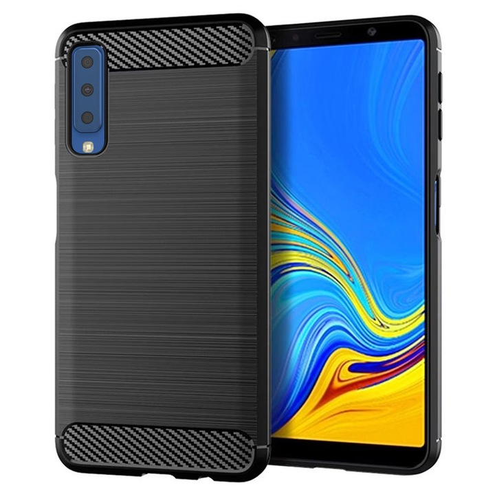 Husa Carbon pentru Samsung Galaxy A7 2018, Silicon TPU Durabil, Protectie sporita, Rezistenta la socuri, Grip Anti-Alunecare, Neagra