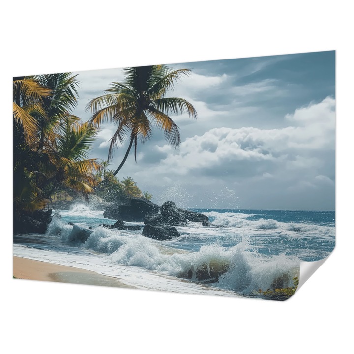 Öntapadós Dekor Tapéta, Wallfluent, Egzotikus strand, Kék, 104 x 70 cm, Előszobába, Hálószobába, 010170060170000284779