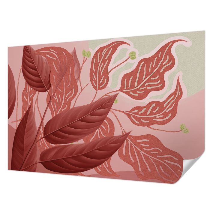 Öntapadós Dekor Tapéta, Wallfluent, Bio levelek, Piros, 104 x 70 cm, Nappaliba, Konyhába, 010170060170000284811