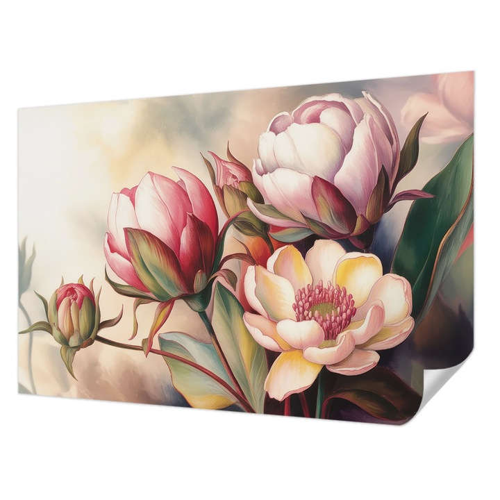 Öntapadós Tapéta Fali Dekoráció, Wallfluent, Egy csokor virág, Fehér, 104 x 70 cm, Könnyen Tisztítható, Nedvességálló, 010170060170000284813