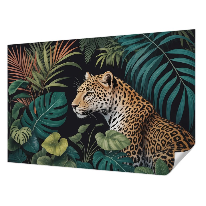 Öntapadós Tapéta Fali Dekoráció, Wallfluent, Egzotikus leopárd, Zöld, 104 x 70 cm, Dekoráció, Falra, 010170060170000284819