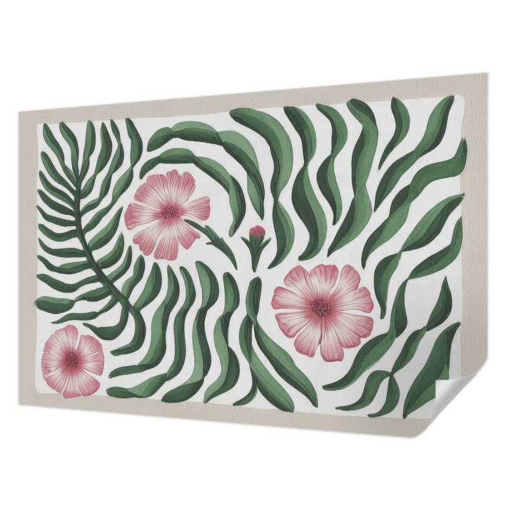 Öntapadós Dekor Tapéta, Wallfluent, Virágok levelek, Zöld, 104 x 70 cm, Klasszikus, Könnyen Felszerelhető, 010170060170000284810