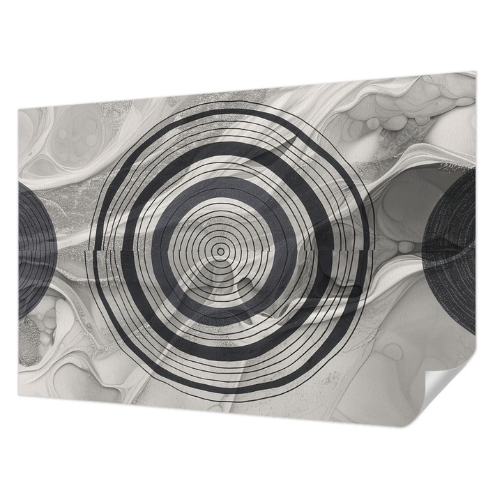 Öntapadós Tapéta Fali Dekoráció, Wallfluent, Szürke körök, Fekete és fehér, 104 x 70 cm, Modern Dizájn, Könnyen Felszerelhető És Tisztítható, 010170060170000284815