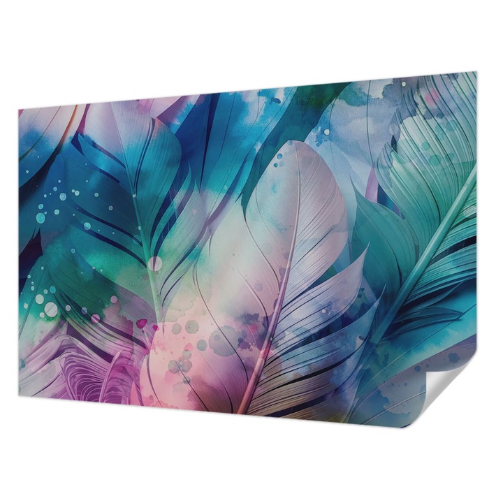 Öntapadós Tapéta Fali Dekoráció, Wallfluent, Színes tollak, Kék, 104 x 70 cm, Nappaliba, Konyhába, 010170060170000284818