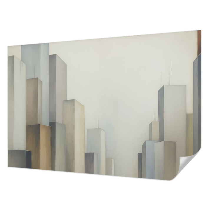 Tapet Textil Autocolant, Wallfluent, Zgarie-nori ai orasului, Gri, 104 x 70 cm, Pentru Living, Birou, Hol, 010170060170000284829