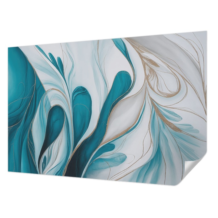 Öntapadós Tapéta Fali Dekoráció, Wallfluent, Folyadékminták, Türkiz, 104 x 70 cm, Erős Ragasztó, Modern Belsőépítészeti Dekoráció, 010170060170000284848