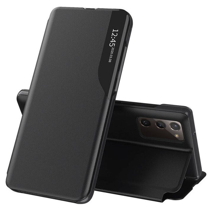 Husă telefon Techsuit eFold pentru Samsung Galaxy S20 FE/S20 FE 5G, piele ecologică, negru, flip cover