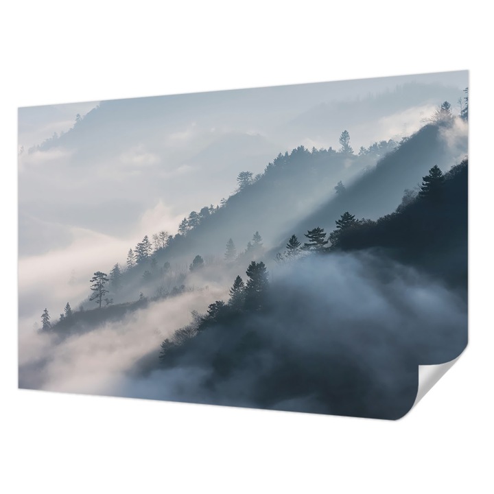 Öntapadós Dekor Tapéta, Wallfluent, Ködös táj, Fehér, 104 x 70 cm, Klasszikus, Könnyen Felszerelhető, 010170060170000284934