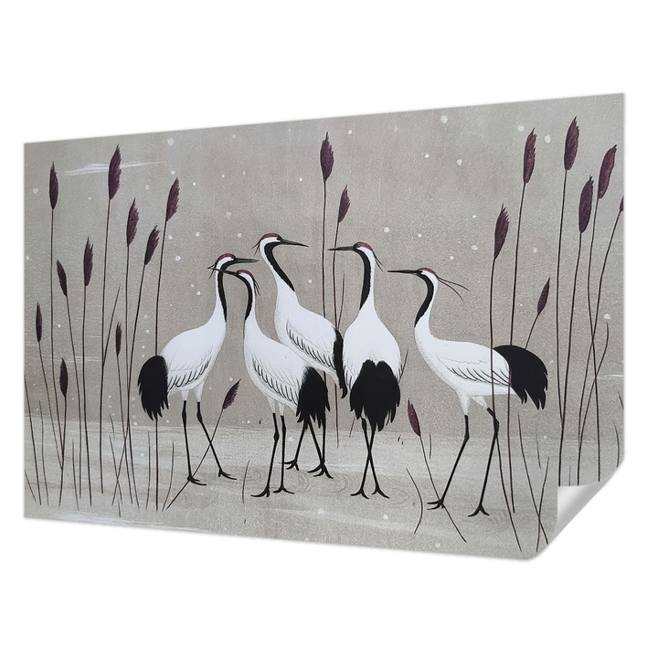 Öntapadós Fotótapéta Falra, Wallfluent, Egy darucsapat, Szürke, 104 x 70 cm, Dekoráció, Erős Ragasztó, 010170060170000284959