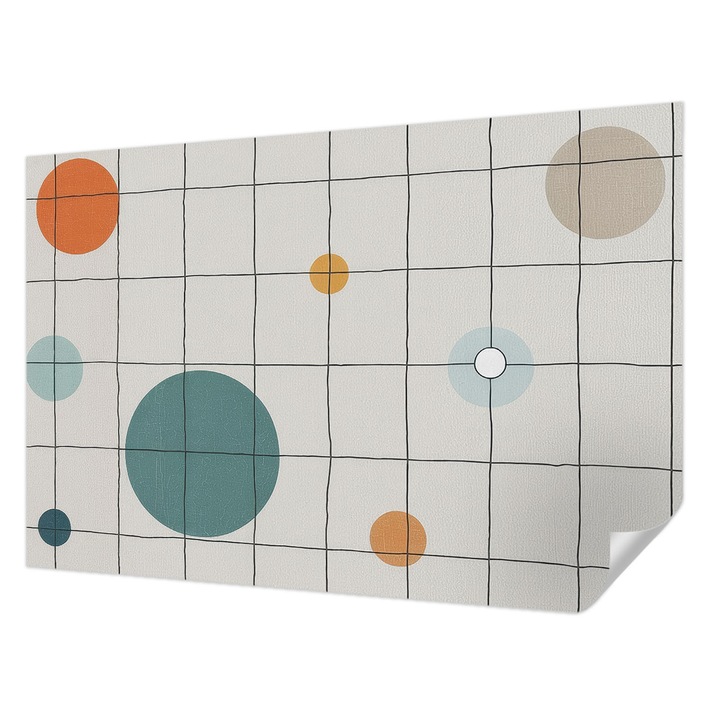 Öntapadós Tapéta Falra, Wallfluent, Színes körök, Fehér, 104 x 70 cm, Klasszikus, Könnyen Felszerelhető, 010170060170000284982