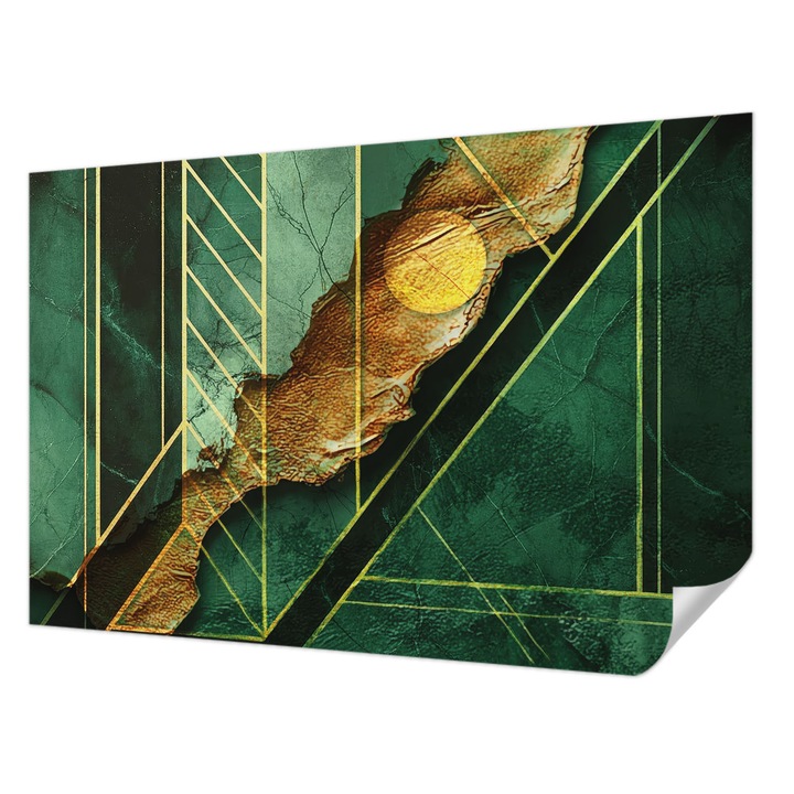 Öntapadós Fotótapéta Falra, Wallfluent, Geometriai feszültség, Zöld, 104 x 70 cm, Klasszikus, Könnyen Felszerelhető, 010170060170000284958