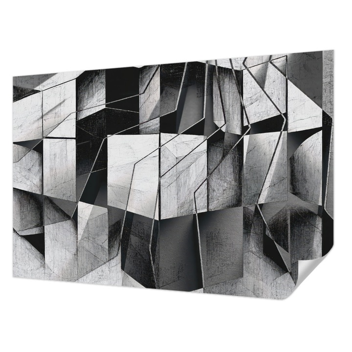 Öntapadós Fotótapéta Falra, Wallfluent, Geometriai absztrakció, Fekete és fehér, 104 x 70 cm, Klasszikus, Könnyen Felszerelhető, 010170060170000285024