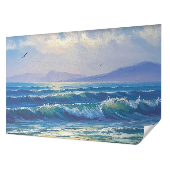 Öntapadós Fotótapéta Falra, Wallfluent, Tengeri hullámok, Kék, 104 x 70 cm, Klasszikus, Könnyen Felszerelhető, 010170060170000285057