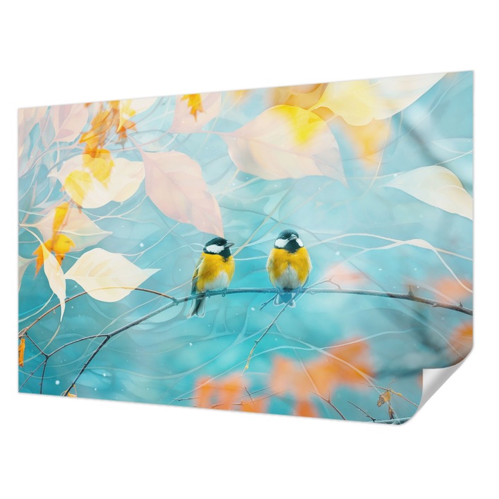 Öntapadós Fotótapéta Falra, Wallfluent, Tavaszi madarak, Kék, 104 x 70 cm, Klasszikus, Könnyen Felszerelhető, 010170060170000285091