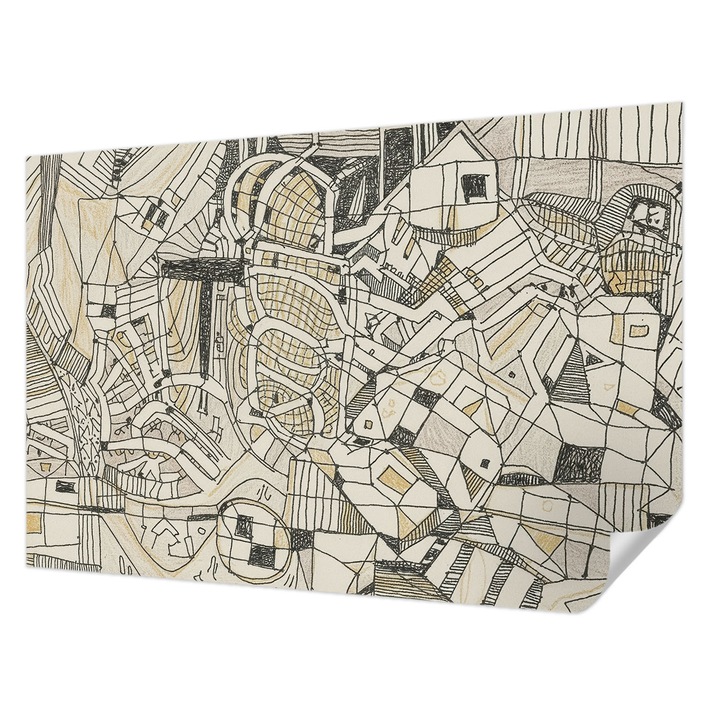 Öntapadós Dekor Tapéta, Wallfluent, Geometriai absztrakció, Fekete, 104 x 70 cm, Nappaliba, Konyhába, 010170060170000285100