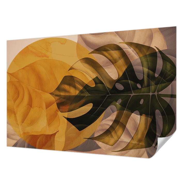 Öntapadós Tapéta Fali Dekoráció, Wallfluent, Absztrakt levelek, Narancssárga, 104 x 70 cm, Nappaliba, Konyhába, 010170060170000285144