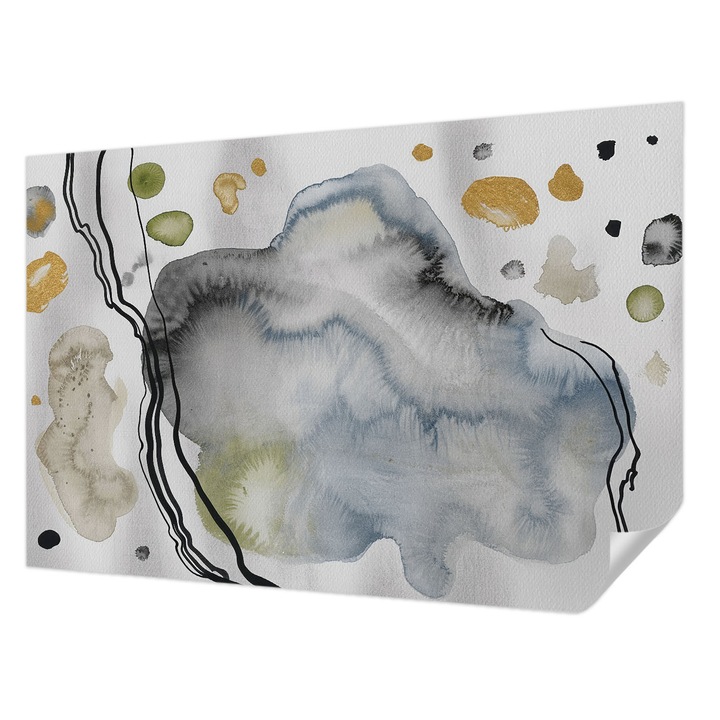 Öntapadós Tapéta Fali Dekoráció, Wallfluent, Absztrakt akvarell, Szürke, 104 x 70 cm, Előszobába, Hálószobába, 010170060170000285146