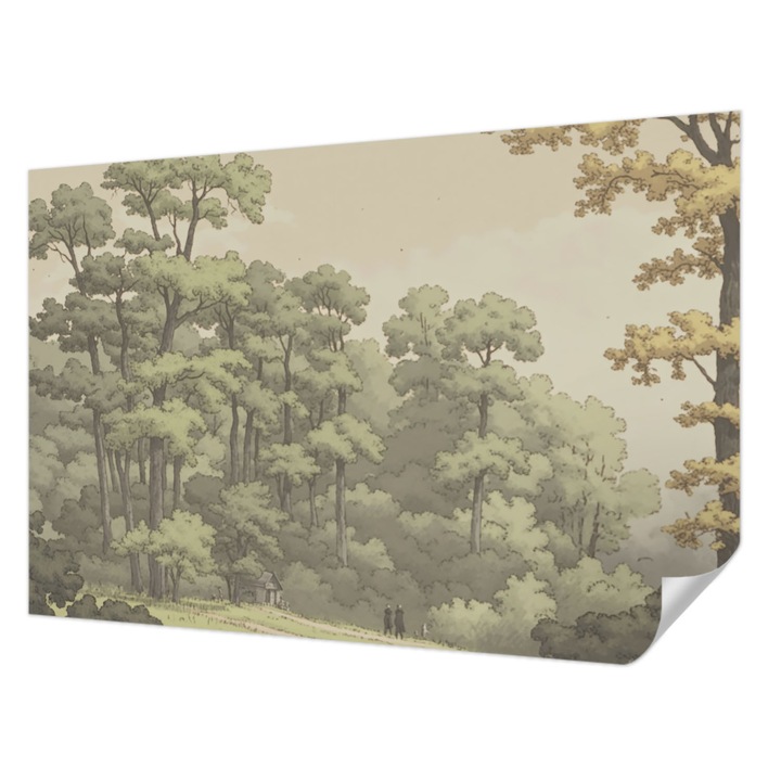 Öntapadós Dekor Tapéta, Wallfluent, Erdei idill, Zöld, 104 x 70 cm, Dekoráció, Falra, 010170060170000285168