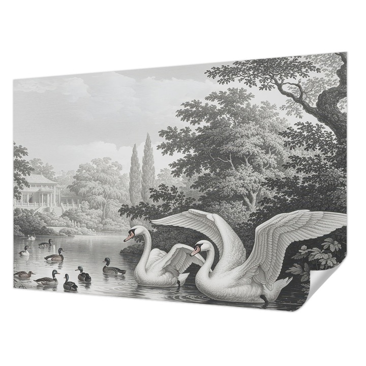 Öntapadós Tapéta Falra, Wallfluent, A természet eleganciája, Fekete, 104 x 70 cm, Erős Ragasztó, Modern Belsőépítészeti Dekoráció, 010170060170000285182