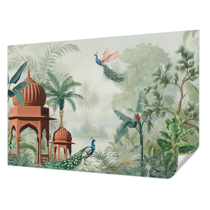 Öntapadós Dekor Tapéta, Wallfluent, Pávakertek, Zöld, 104 x 70 cm, Előszobába, Hálószobába, 010170060170000285203