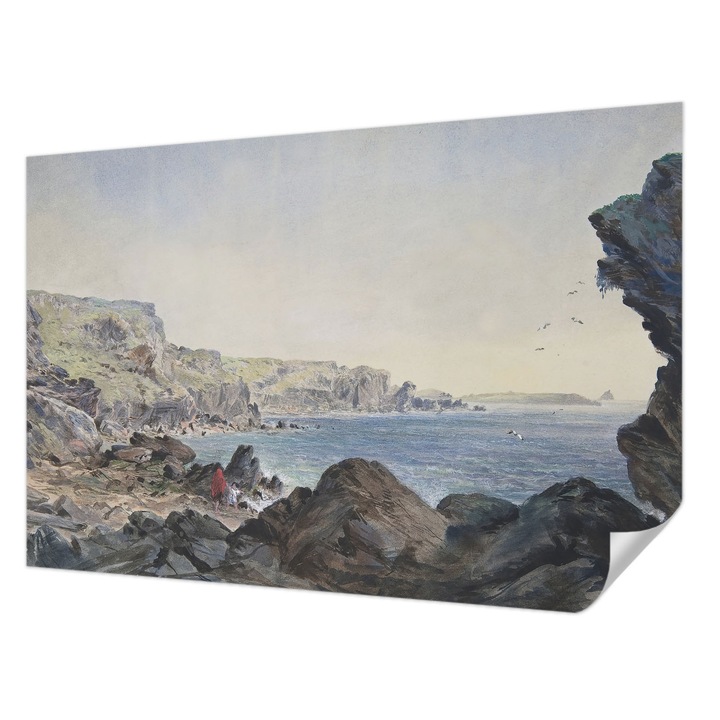 Öntapadós Dekor Tapéta, Wallfluent, Egy csendes tengerpart, Szürke, 104 x 70 cm, Nappaliba, Konyhába, 010170060170000285202