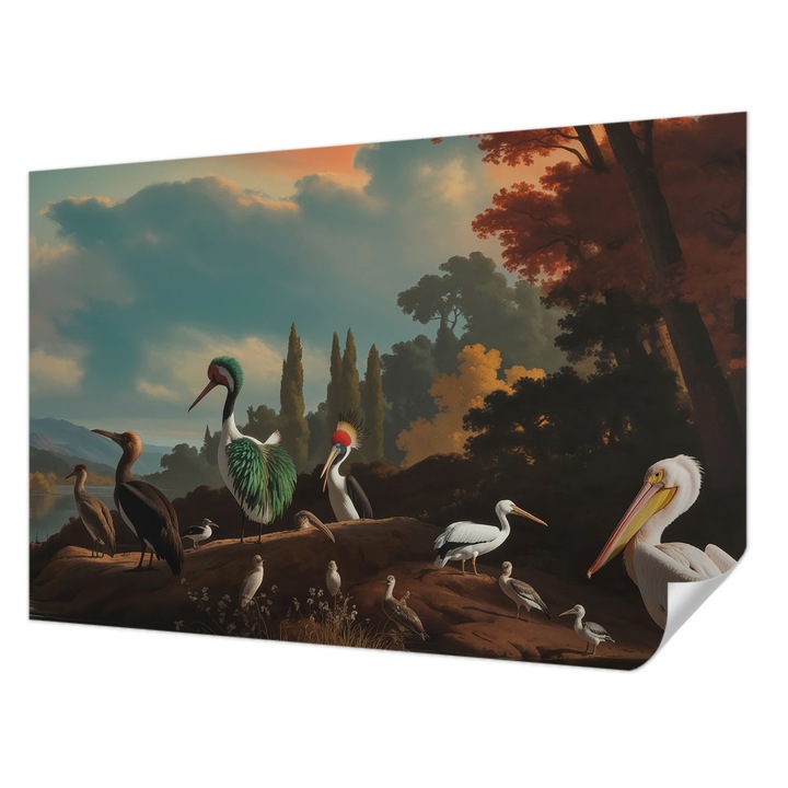 Öntapadós Tapéta Falra, Wallfluent, Festői madarak, Kék, 104 x 70 cm, Dekoráció, Klasszikus, 010170060170000285186