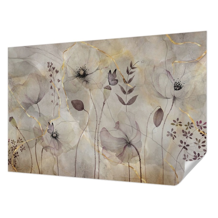 Öntapadós Fotótapéta Falra, Wallfluent, Finom virágok, Szürke, 104 x 70 cm, Fali Dekoráció, Nedvesség- És Foltálló, 010170060170000285221