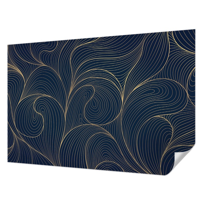 Öntapadós Tapéta Falra, Wallfluent, Hullámos motívum, Tengerészkék, 104 x 70 cm, Erős Ragasztó, Modern Belsőépítészeti Dekoráció, 010170060170000285215