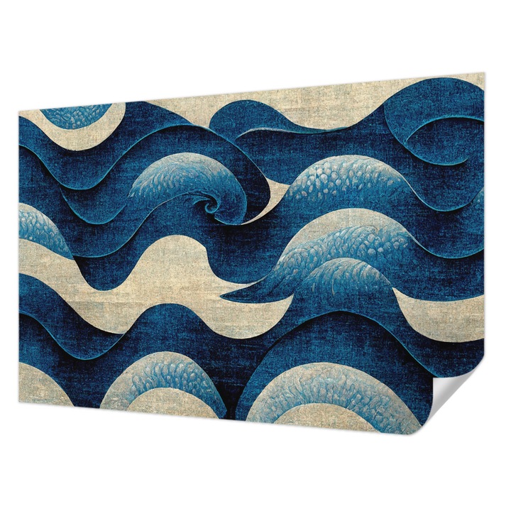 Öntapadós Fotótapéta Falra, Wallfluent, Kék hullámok, Tengerészkék, 104 x 70 cm, Előszobába, Hálószobába, 010170060170000285227