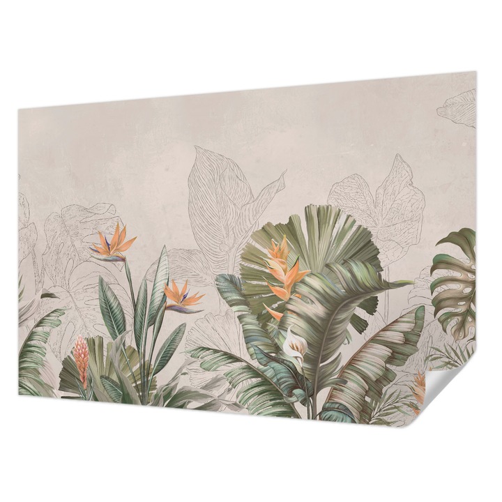 Öntapadós Tapéta Fali Dekoráció, Wallfluent, Trópusi virágok, Bézs, 104 x 70 cm, Előszobába, Hálószobába, 010170060170000285244