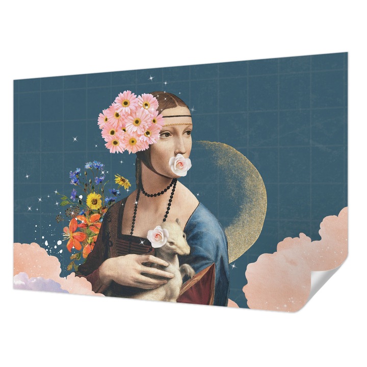 Öntapadós Tapéta Fali Dekoráció, Wallfluent, Virágos elegancia, Kék, 104 x 70 cm, Dekoráció, Falra, 010170060170000285209