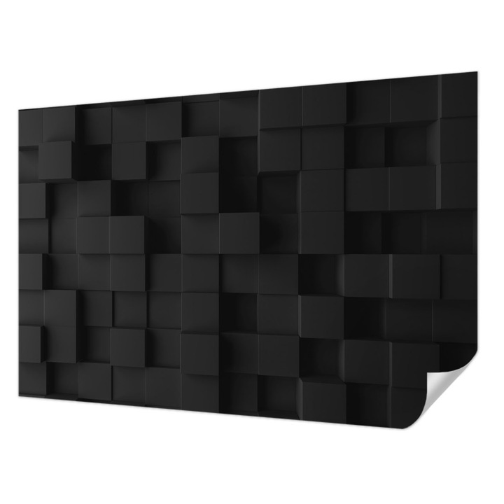 Öntapadós Tapéta Fali Dekoráció, Wallfluent, Háromdimenziós kockák, Fekete, 104 x 70 cm, Könnyen Tisztítható, Nedvességálló, 010170060170000285239