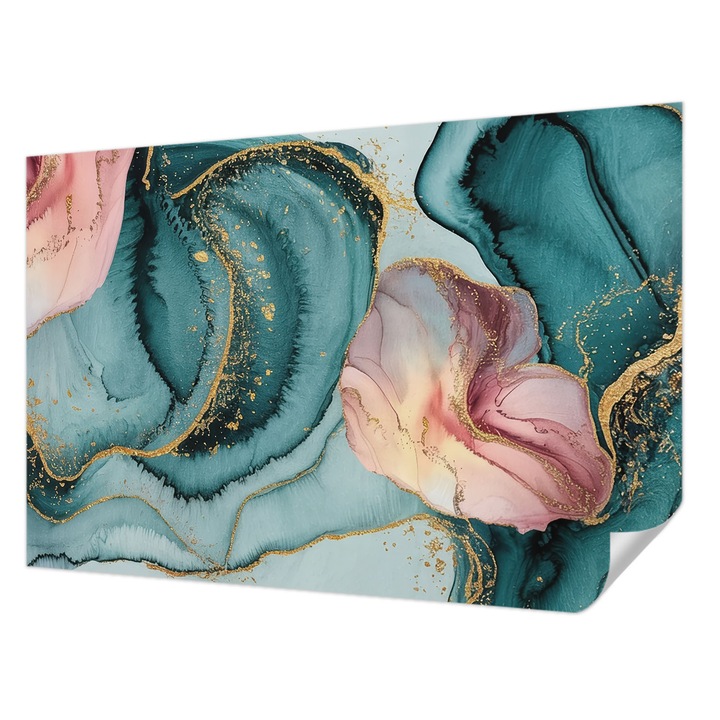 Öntapadós Dekor Tapéta, Wallfluent, Művészi hullámok, Kék, 104 x 70 cm, Előszobába, Hálószobába, 010170060170000284902