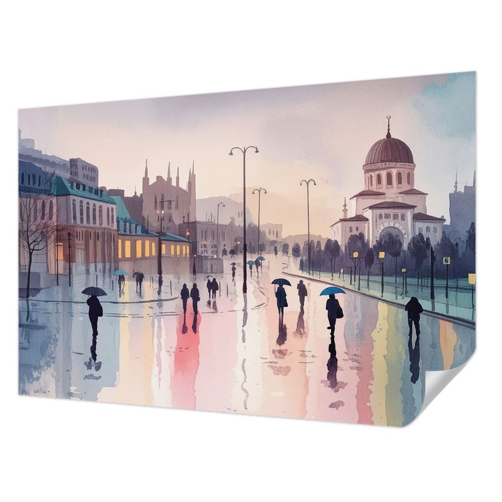 Öntapadós Fotótapéta Falra, Wallfluent, Egy esős séta, Kék, 104 x 70 cm, Fali Dekoráció, Nedvesség- És Foltálló, 010170060170000284922